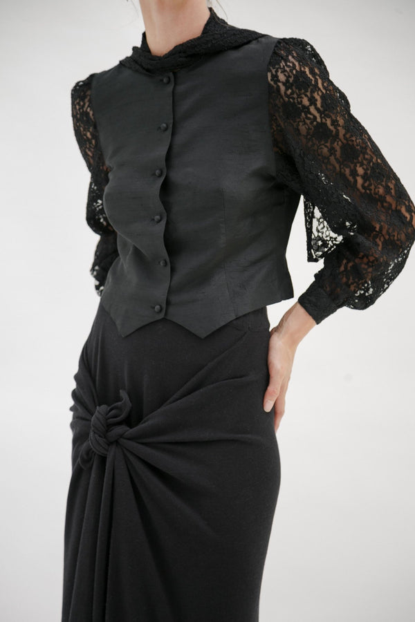 Vintage Black Silk Lace Blouse - Wixii