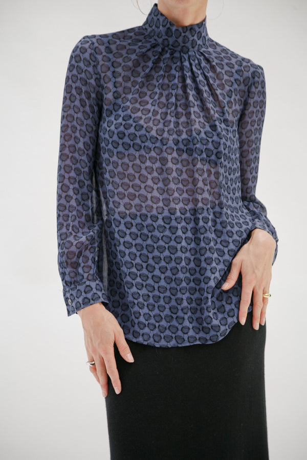 Vintage Blue Silk Spot Blouse - Wixii