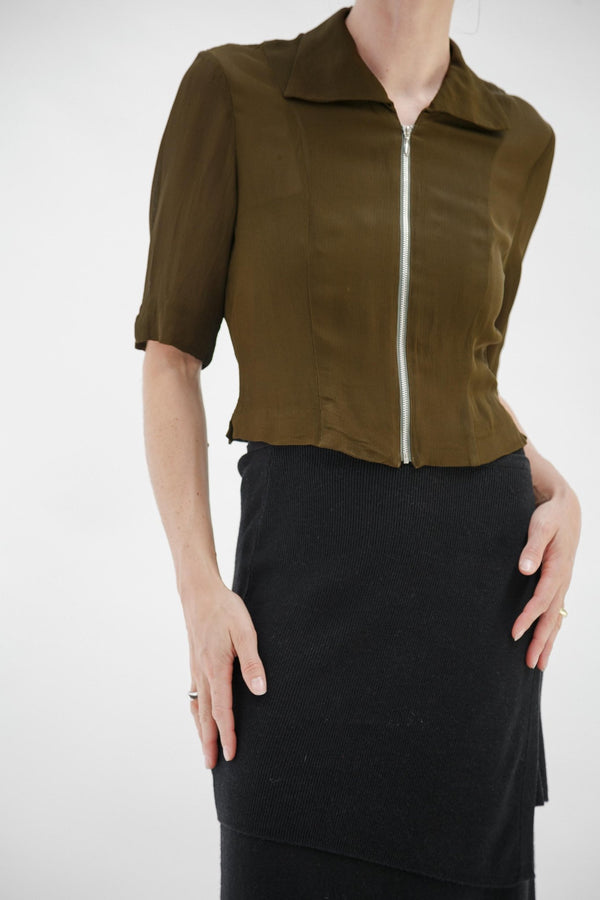 Vintage Dark Olive Zip Top - Wixii